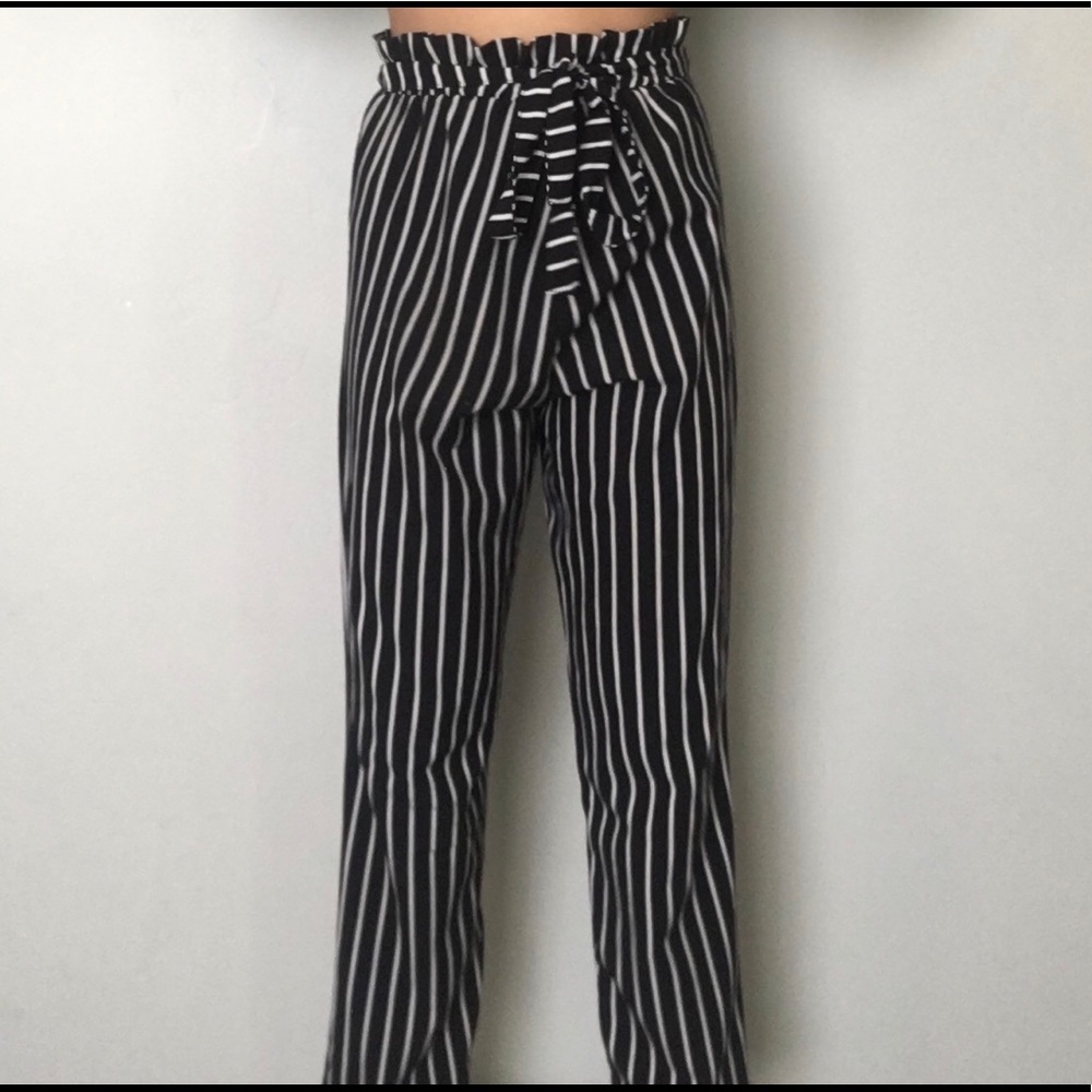 Black and white Striped  pants with front tie